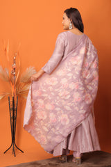 "Lilac Glow Embroidered Silk Anarkali Set".