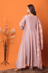 "Lilac Glow Embroidered Silk Anarkali Set".