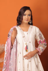 "Ivory Pink Mughal Print Anarkali Set"