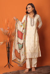 "Ivory Elegance Embroidered Three-Piece Suit"