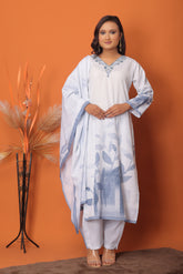 "Serene Sky – Blue & White Embroidered Stitched 3Pc Suit"