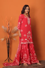 "Ruby Radiance – Red Floral Printed Palazzo Set"