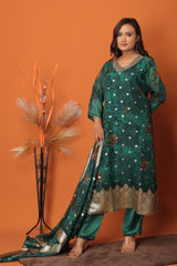 "Emerald Elegance โ Embroidered Festive 3Pc Readymade Suit with Dupatta"