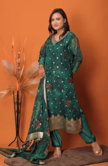 "Emerald Elegance โ Embroidered Festive 3Pc Readymade Suit with Dupatta"