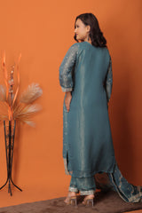 "Serene Blue โ Hand-Embroidered Mirror Work Suit Set"