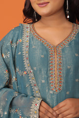 "Serene Blue โ Hand-Embroidered Mirror Work Suit Set"