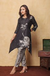 "Monochrome Muse – Black & Grey Abstract Printed Co-ord Set"