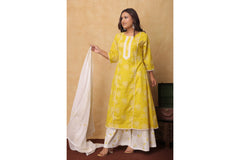 "Sunlit Bloom – Yellow and White Embroidered 3-Piece Lawn Suit"