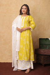 "Sunlit Bloom – Yellow and White Embroidered 3-Piece Lawn Suit"