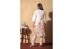 Off-White Floral Embroidered Co-ord Set with Lace Detailing