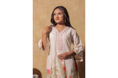 Off-White Floral Embroidered Co-ord Set with Lace Detailing