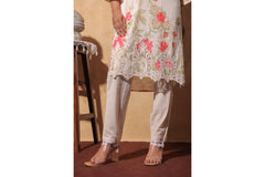 Off-White Floral Embroidered Co-ord Set with Lace Detailing