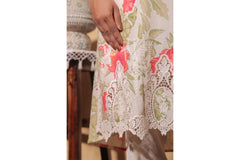 Off-White Floral Embroidered Co-ord Set with Lace Detailing