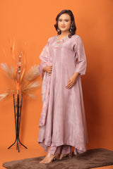 "Lilac Glow Embroidered Silk Anarkali Set".