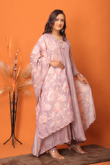 "Lilac Glow Embroidered Silk Anarkali Set".