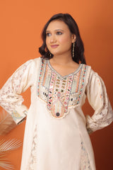 "Ivory Elegance – Embroidered Kurta Set with Lace Detailing"