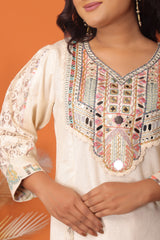 "Ivory Elegance – Embroidered Kurta Set with Lace Detailing"