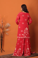 "Ruby Radiance – Red Floral Printed Palazzo Set"