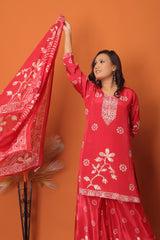 "Ruby Radiance – Red Floral Printed Palazzo Set"