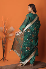 "Emerald Elegance – Embroidered Festive 3Pc Readymade Suit with Dupatta"