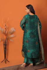 "Emerald Elegance – Embroidered Festive 3Pc Readymade Suit with Dupatta"