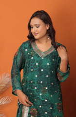 "Emerald Elegance – Embroidered Festive 3Pc Readymade Suit with Dupatta"