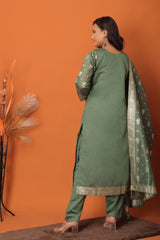 "Olive Grace – Banarasi Woven Suit Set with Dupatta"