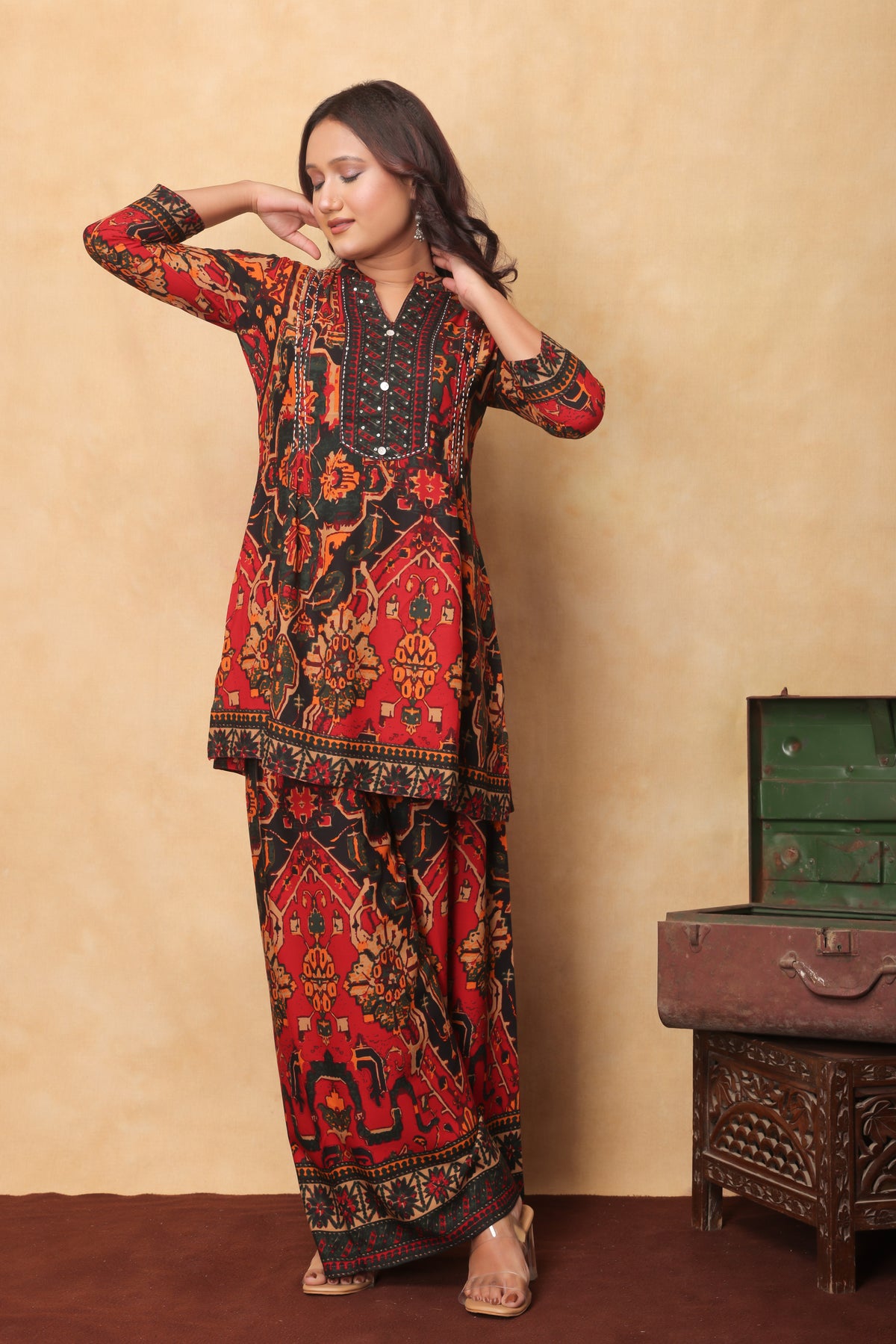 "Rustic Charm – Tribal Print Co-ord Set"