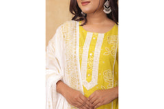 "Sunlit Bloom – Yellow and White Embroidered 3-Piece Lawn Suit"
