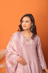 "Lilac Glow Embroidered Silk Anarkali Set".